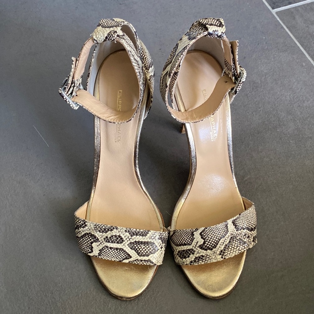 Black and cream 4 inch Filippo Raphael snakeskin heels